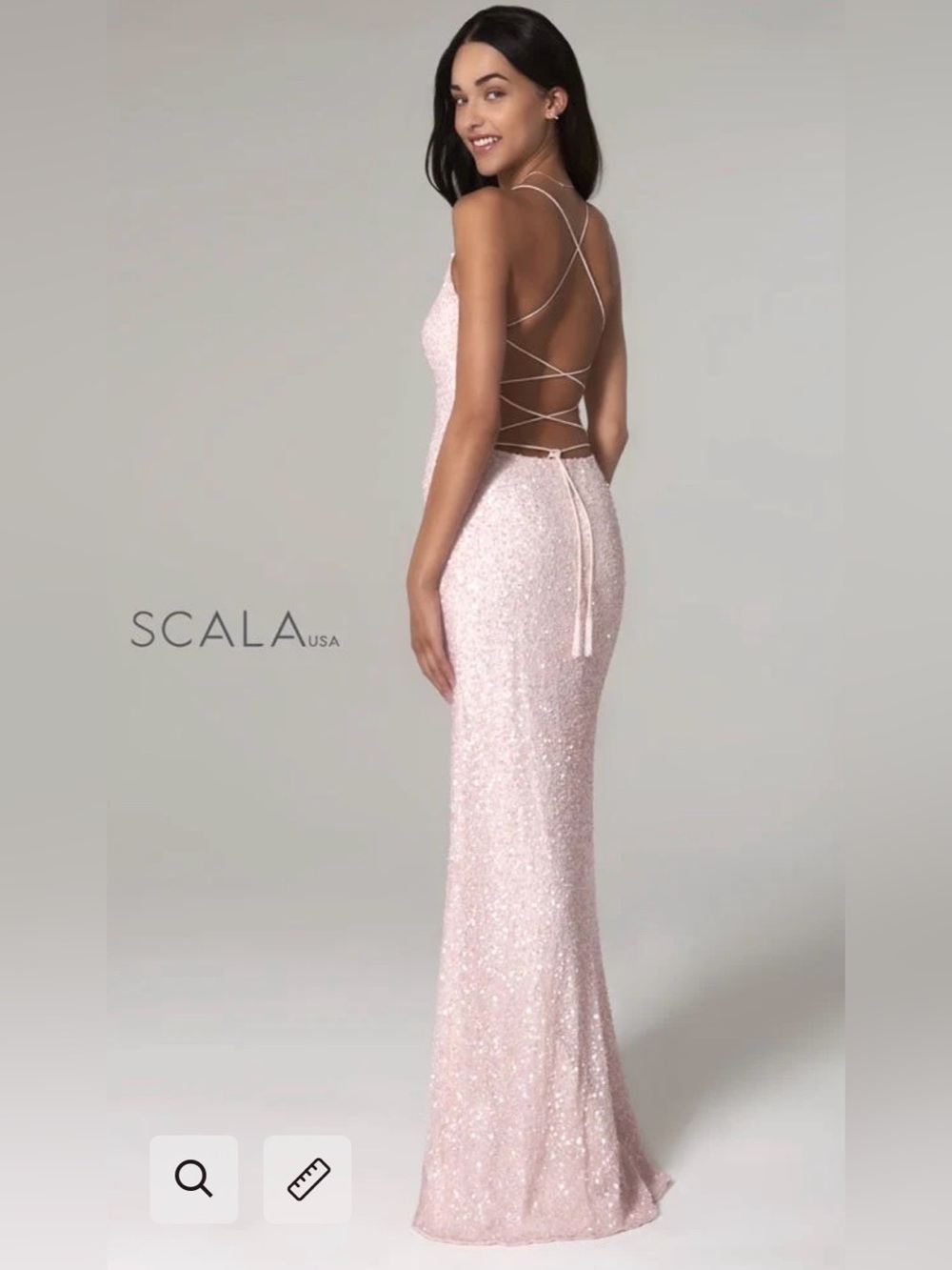 New Scala Sequin Strappy Evening Gown in Rose Gold